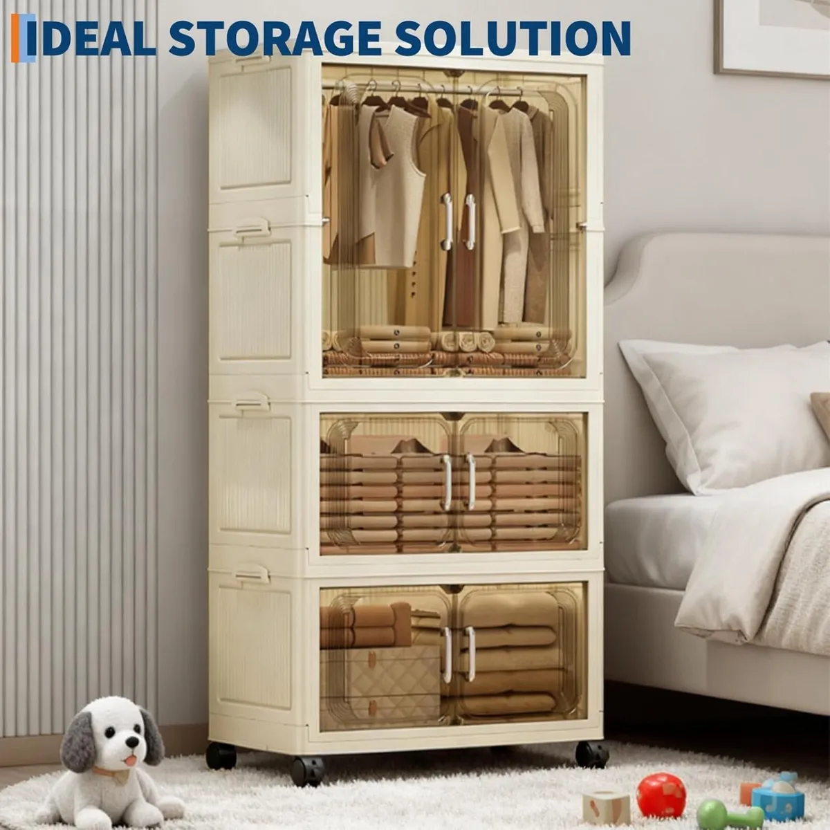 Portable Folding Wardrobe 1 Hanging + 2 Boxes - Image 3