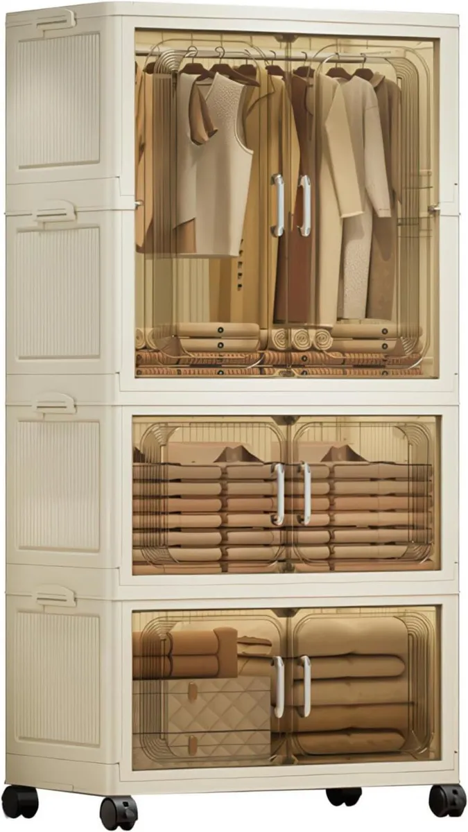 Portable Folding Wardrobe 1 Hanging + 2 Boxes - Image 1