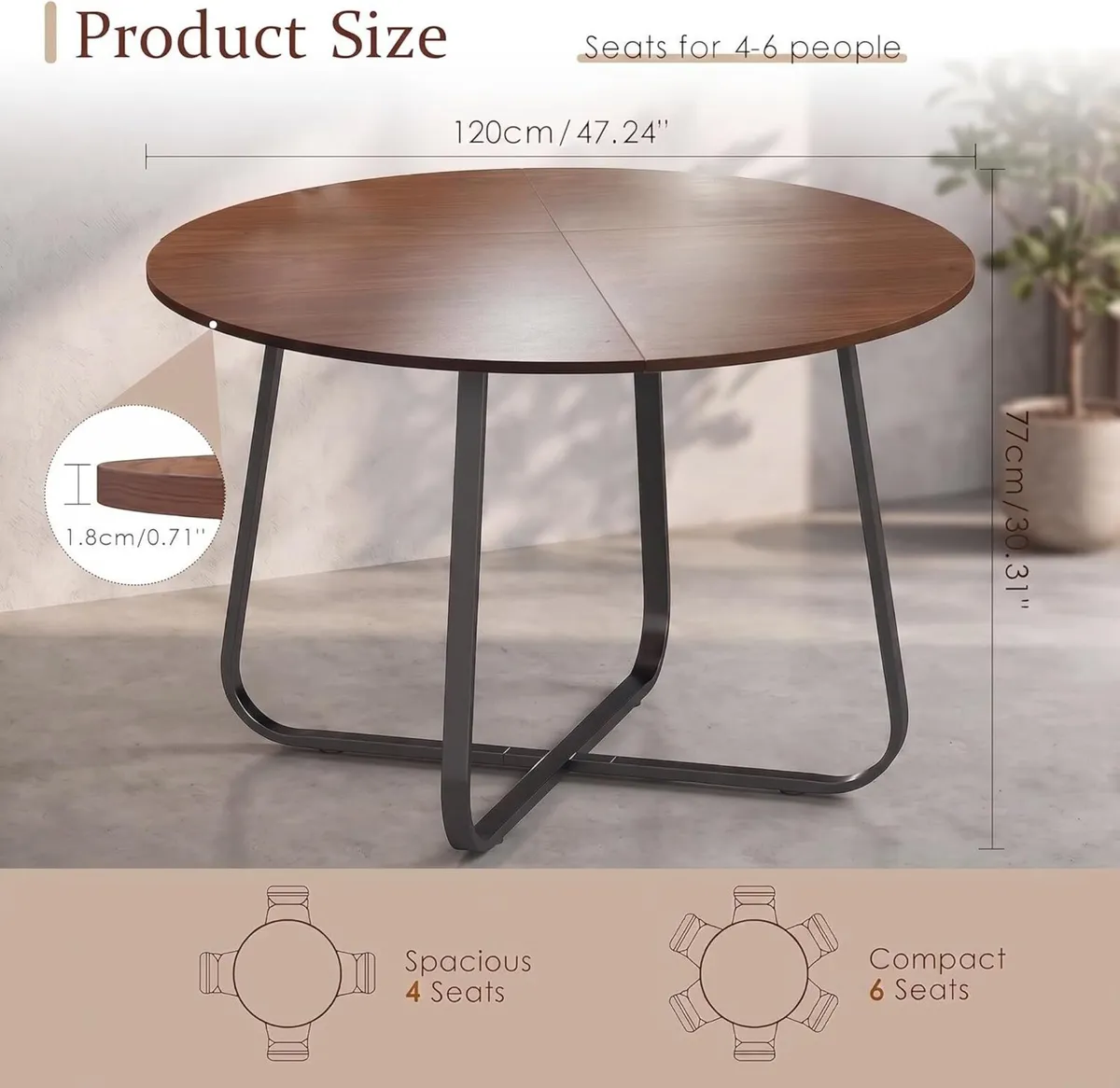 47'' Round Dining Table Modern Wooden Kitchen - Image 2