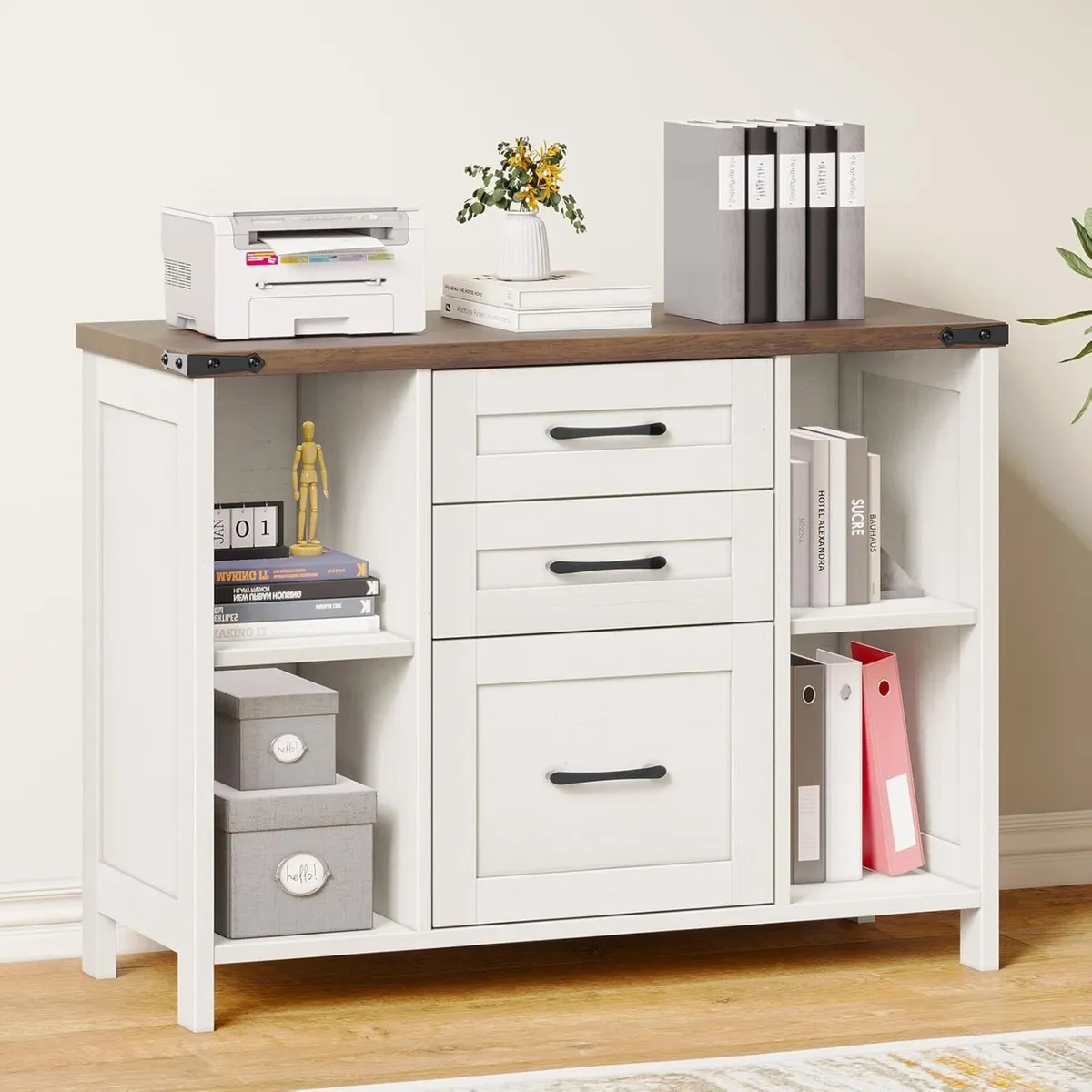 Lateral Filing Cabinet with 3 Drawers Farmhouse - Image 1