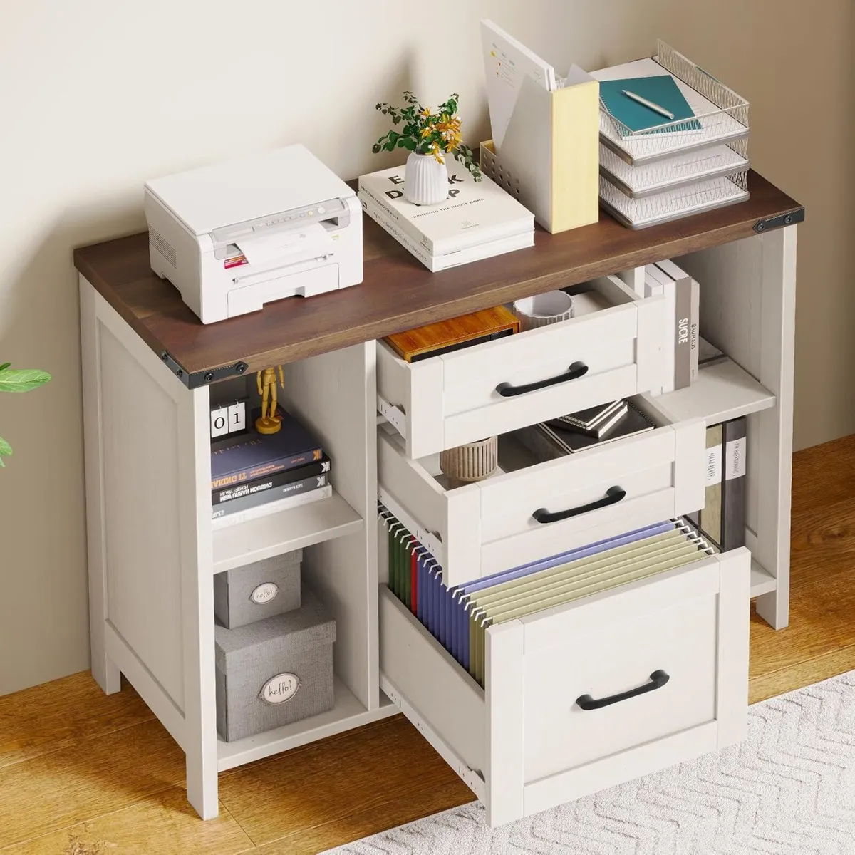 Lateral Filing Cabinet with 3 Drawers Farmhouse - Image 4