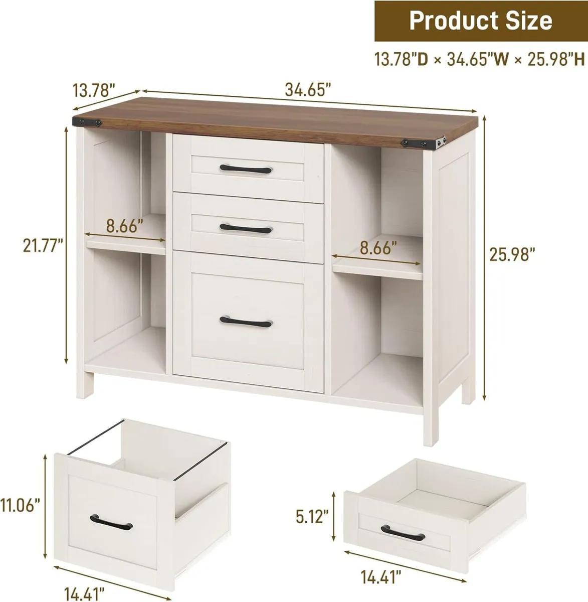 Lateral Filing Cabinet with 3 Drawers Farmhouse - Image 2