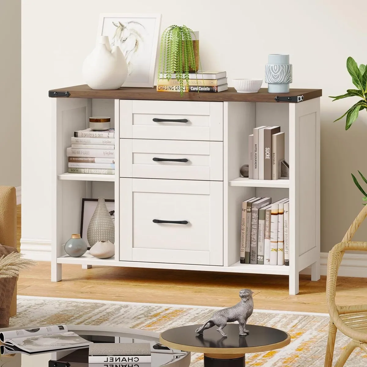 Lateral Filing Cabinet with 3 Drawers Farmhouse - Image 3