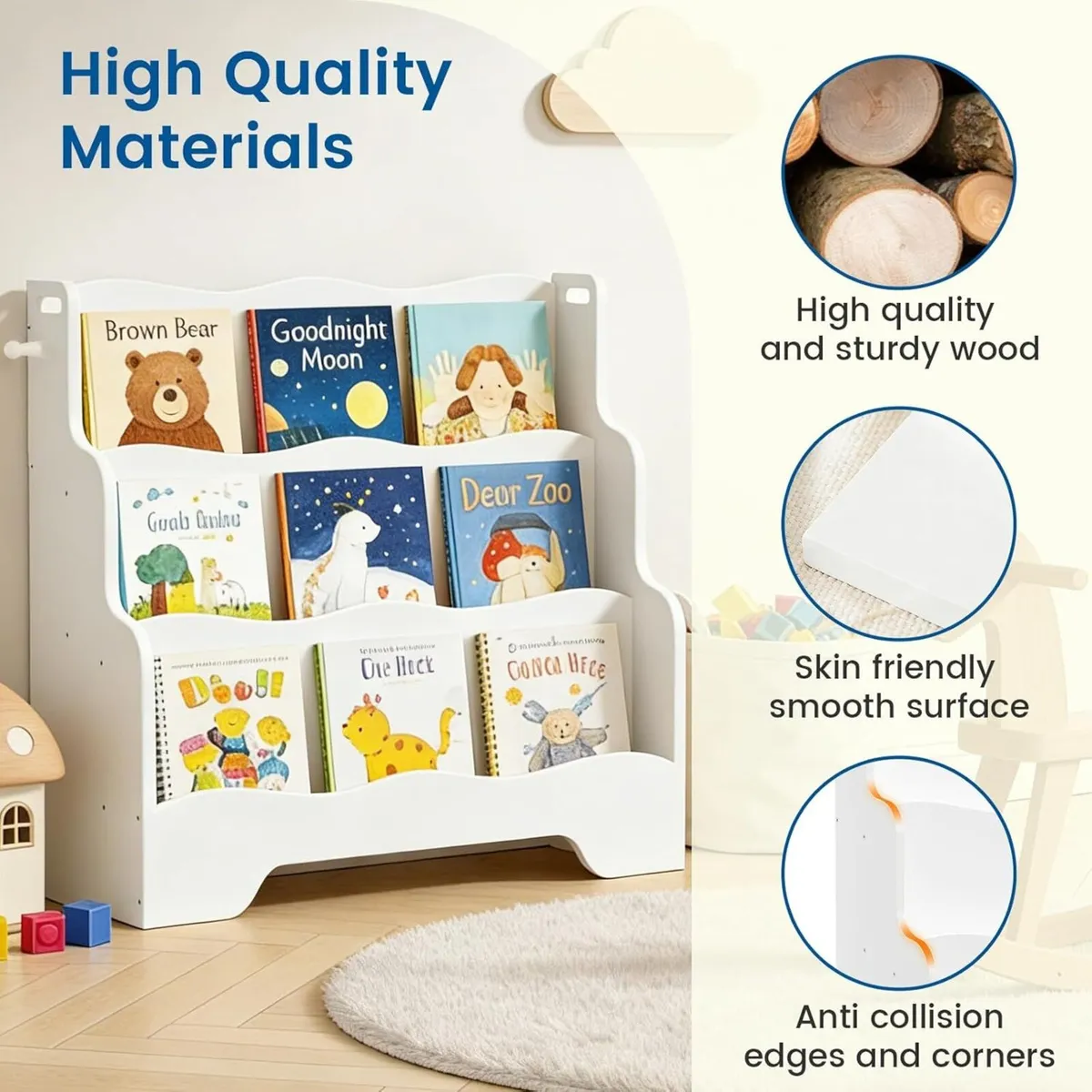 Kids Bookshelf Childrens Bookcase 3 Tier Wooden - Image 4