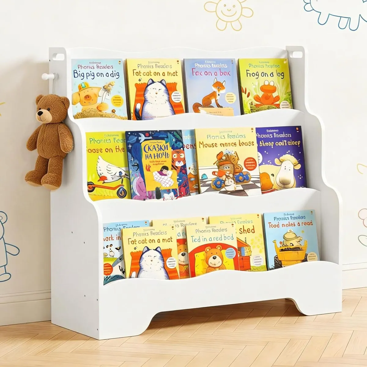 Kids Bookshelf Childrens Bookcase 3 Tier Wooden - Image 1