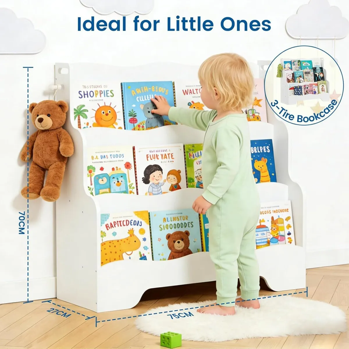 Kids Bookshelf Childrens Bookcase 3 Tier Wooden - Image 2