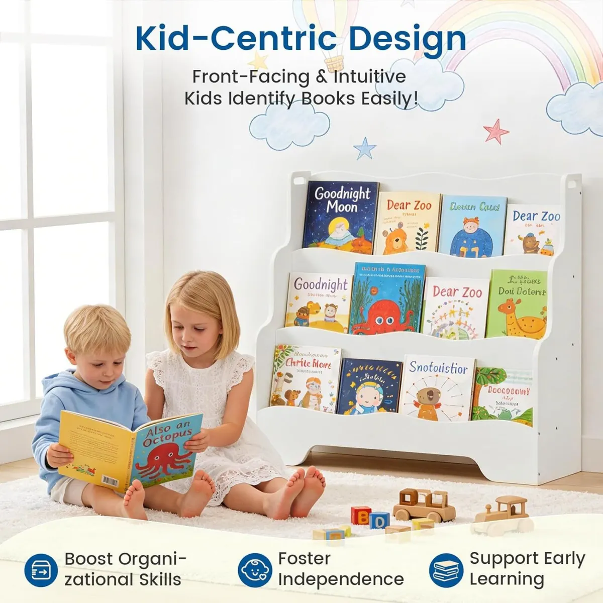 Kids Bookshelf Childrens Bookcase 3 Tier Wooden - Image 3