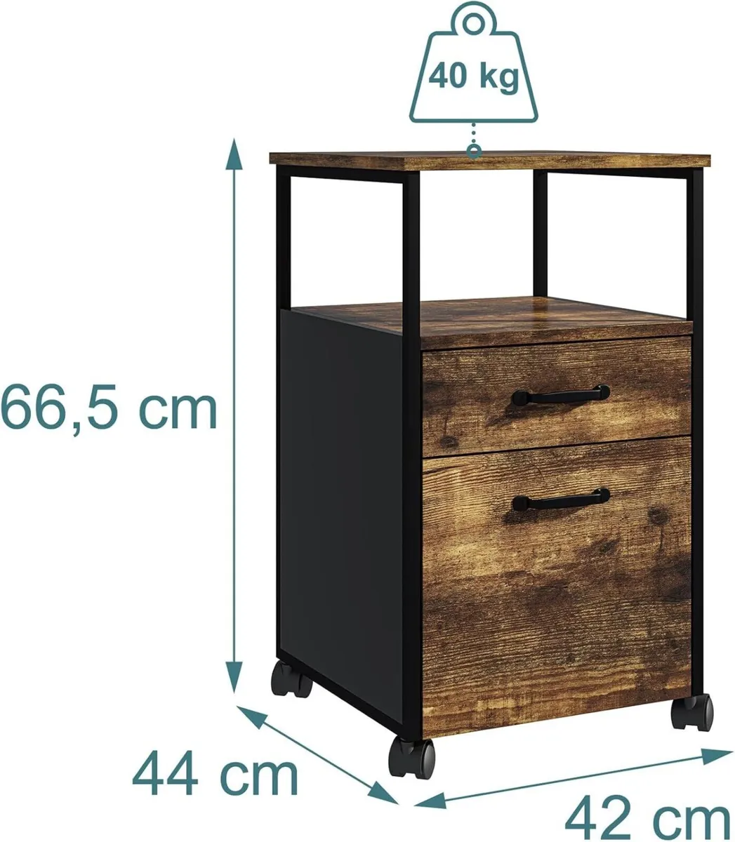 Mobile Filing Cabinet 2 Drawers Hanging File - Image 3