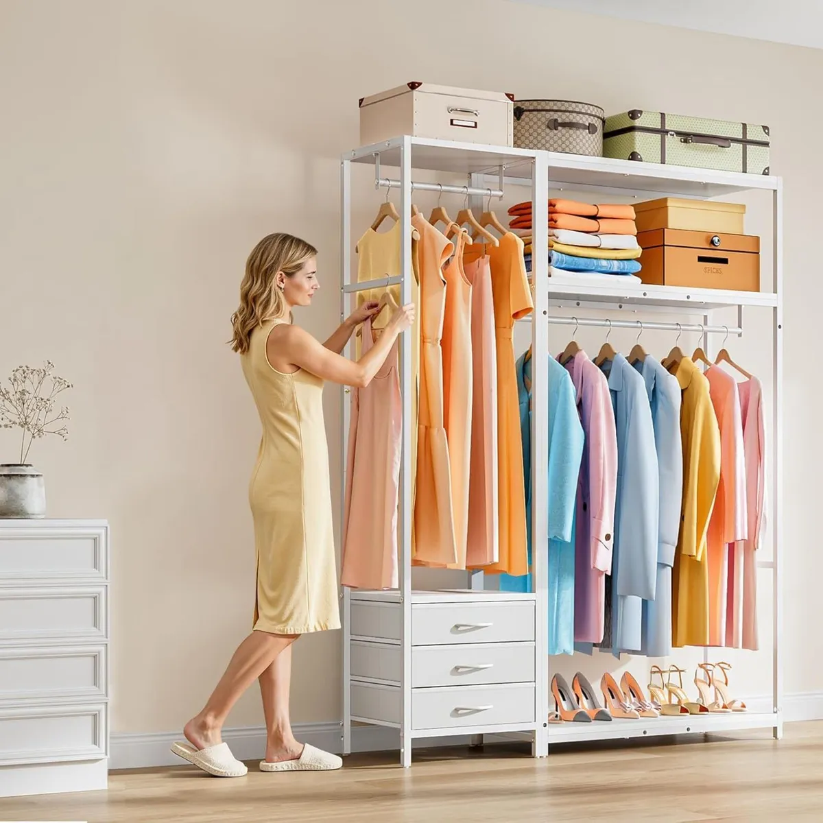 Clothes Rail with 3 Fabric Drawers Storage Shelves - Image 2