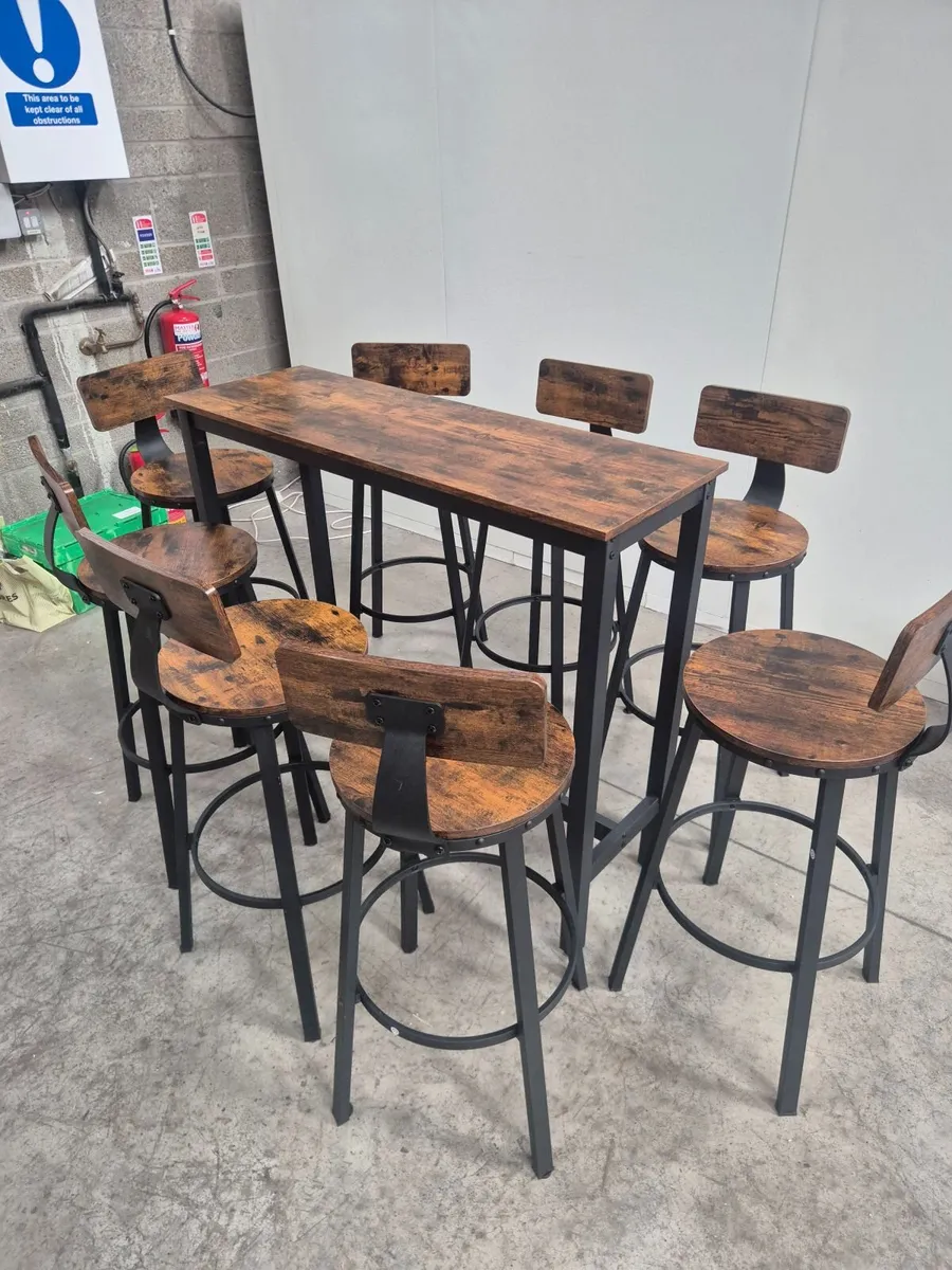 Industrial Style Bar Table & 8 Stools - Image 1