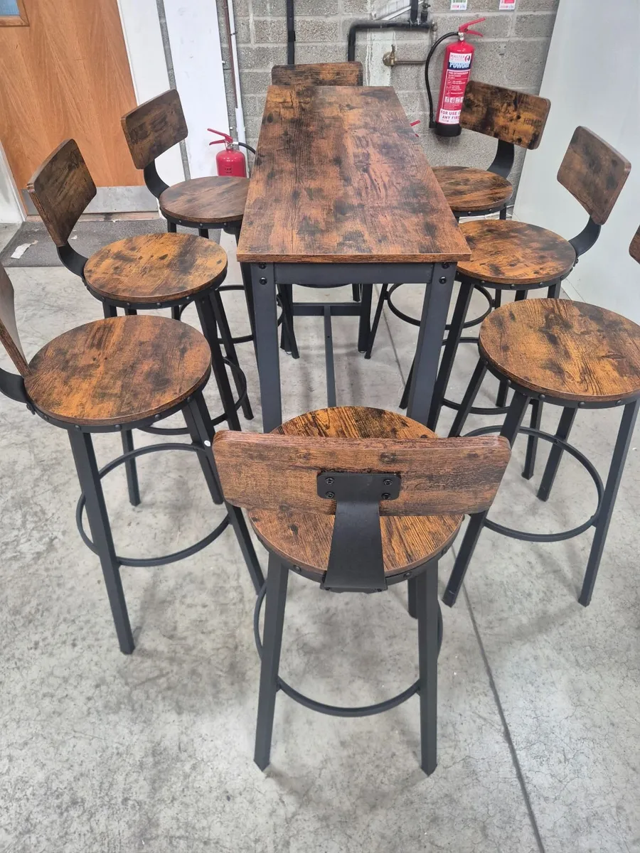 Industrial Style Bar Table & 8 Stools - Image 2