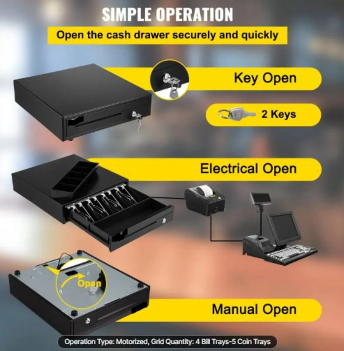 Cash Register Drawer, 33 cm 12 V, for POS System - Image 3