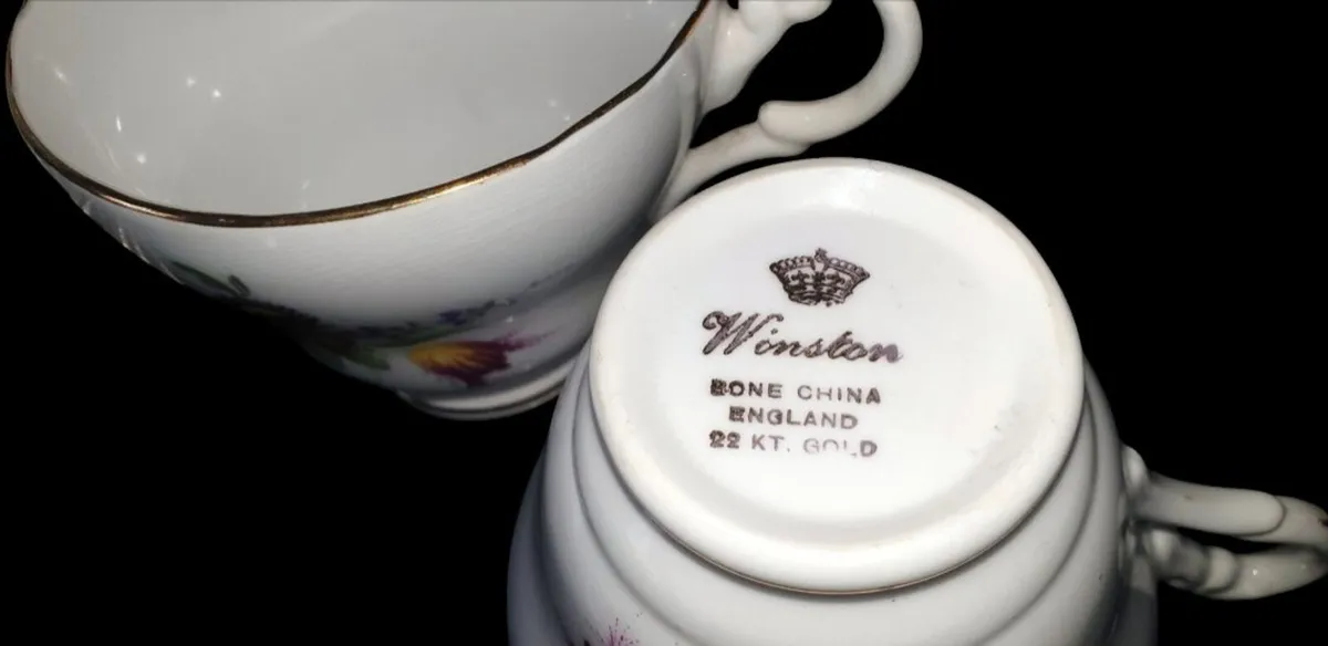 Vintage Winston Fine Bone China Teacups & Saucers - Image 2