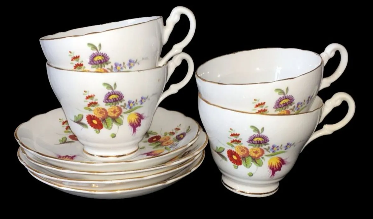 Vintage Winston Fine Bone China Teacups & Saucers - Image 1