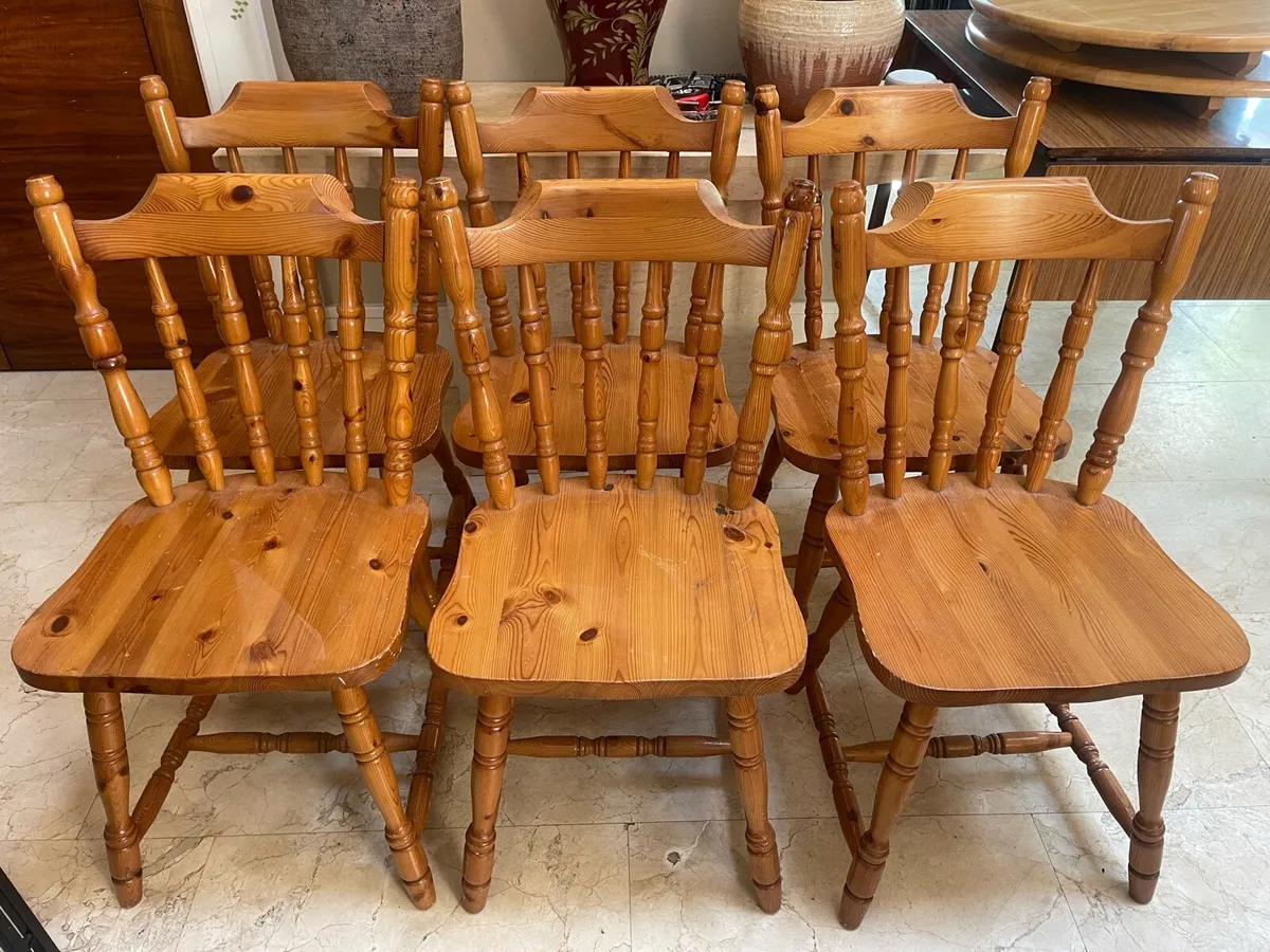 6 x Sturdy Pine Kitchen Dining Chairs -Can Deliver - Image 1