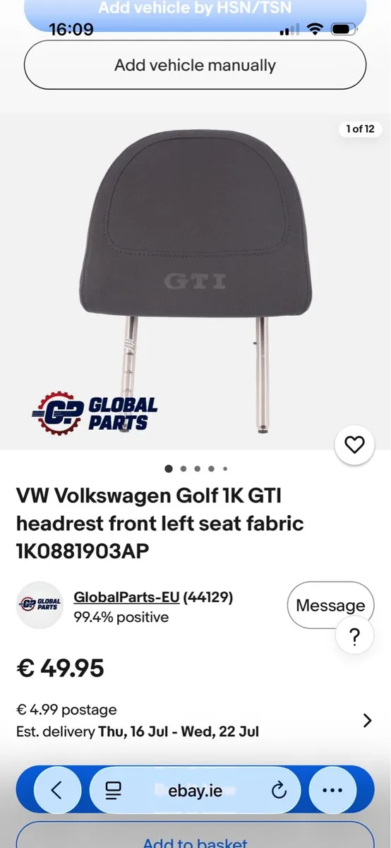 Genuine VW Golf GTI Mk V Head Rests (Pair) - Image 3