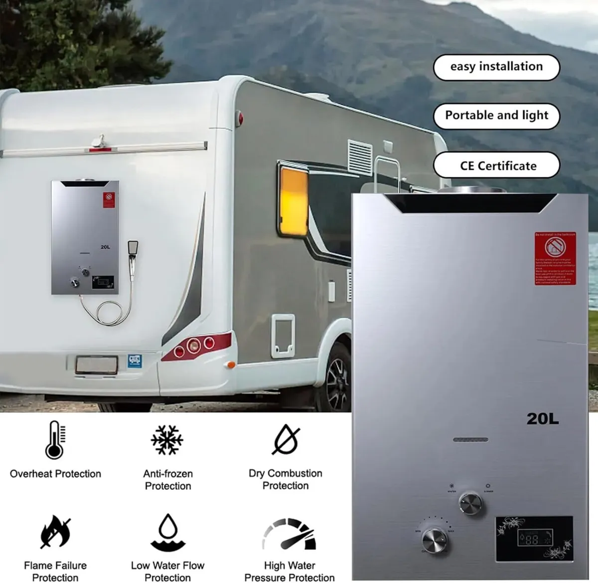 20 L LPG Propane Gas Tankless Instant Water Heater - Image 2