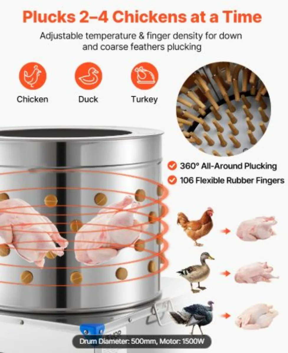Chicken Plucker Machine,19.7 in Drum,2HP & 275RPM - Image 2