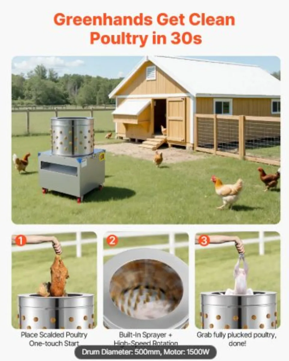Chicken Plucker Machine,19.7 in Drum,2HP & 275RPM - Image 3