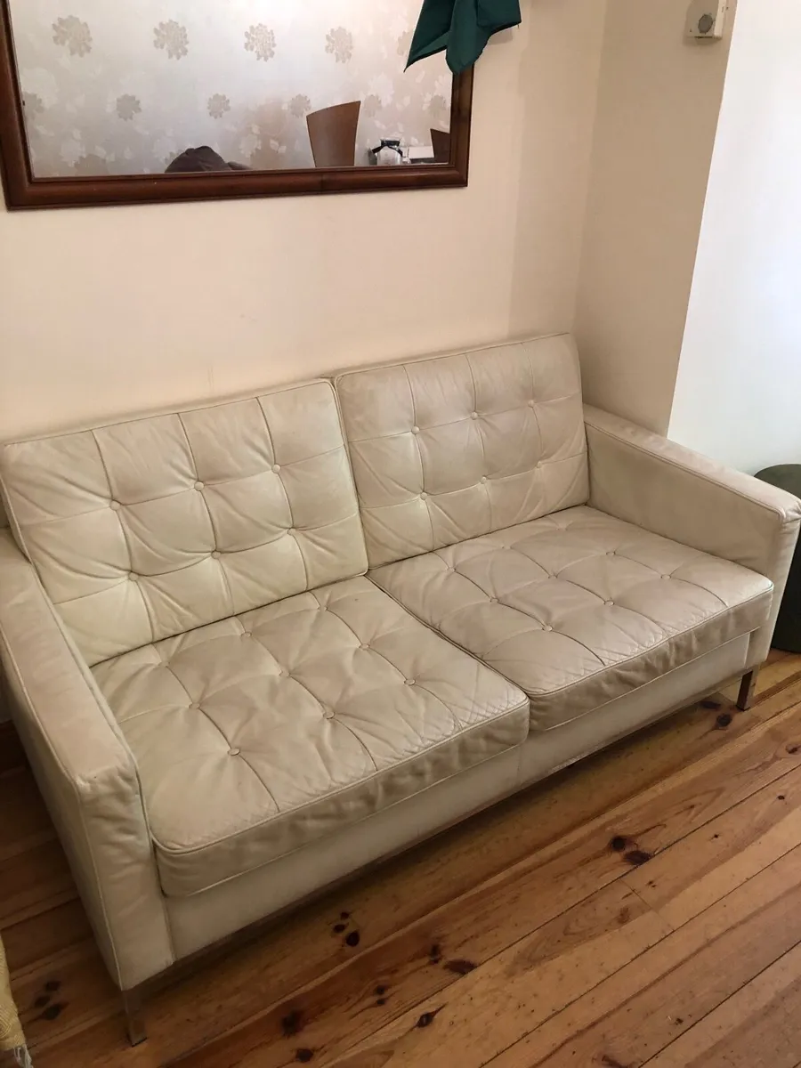 Cream leather 2 seater Sofa - Image 1
