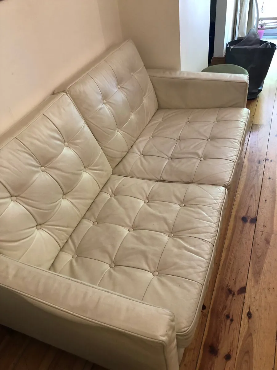 Cream leather 2 seater Sofa - Image 2