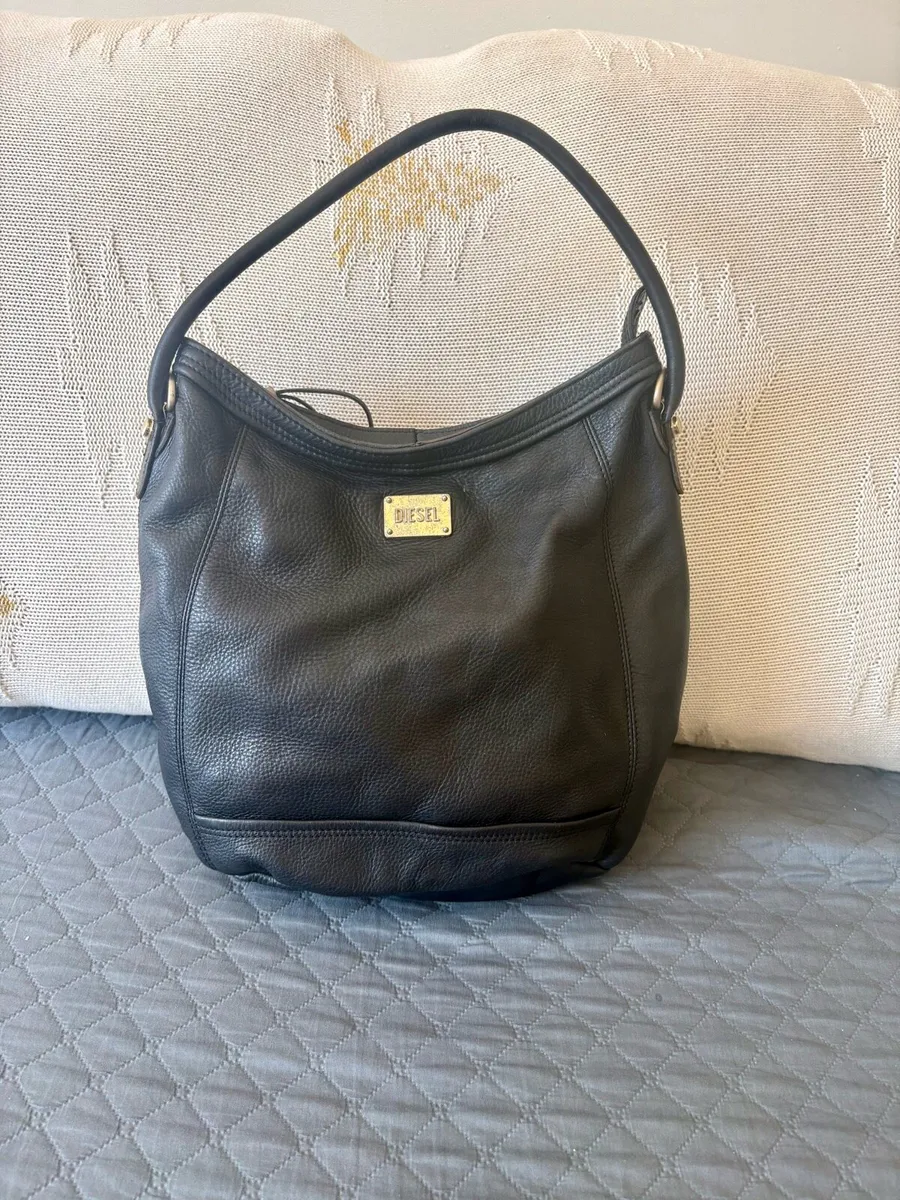 Vintage DIESEL Black Pebbled Leather Hobo Bag - Image 1