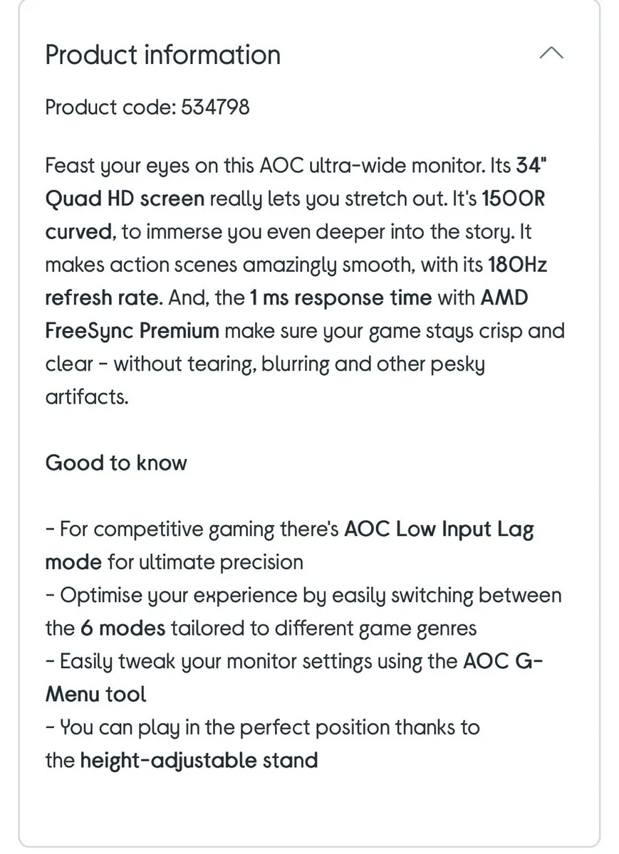AOC Gaming monitor 34” curved - Image 4