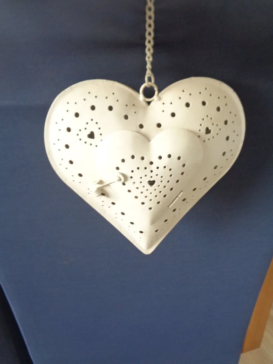 Shabby Chic Hanging Heart Shaped T Light Holder - Image 3
