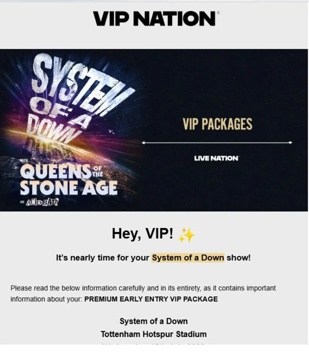 System of a Down 15th July VIP Tickets x2