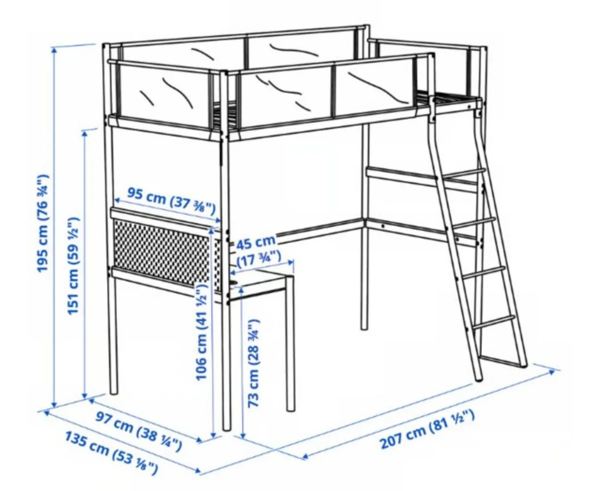 VITVAL Loft bed frame, white/light grey - Image 2