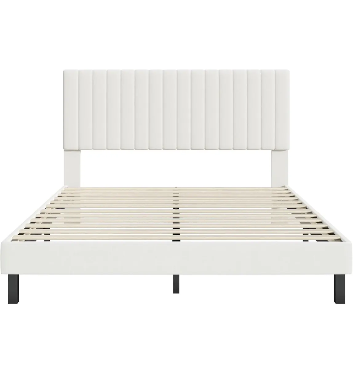 4ft6 Double Bed Frame, Upholstered Platform Bed wi - Image 2