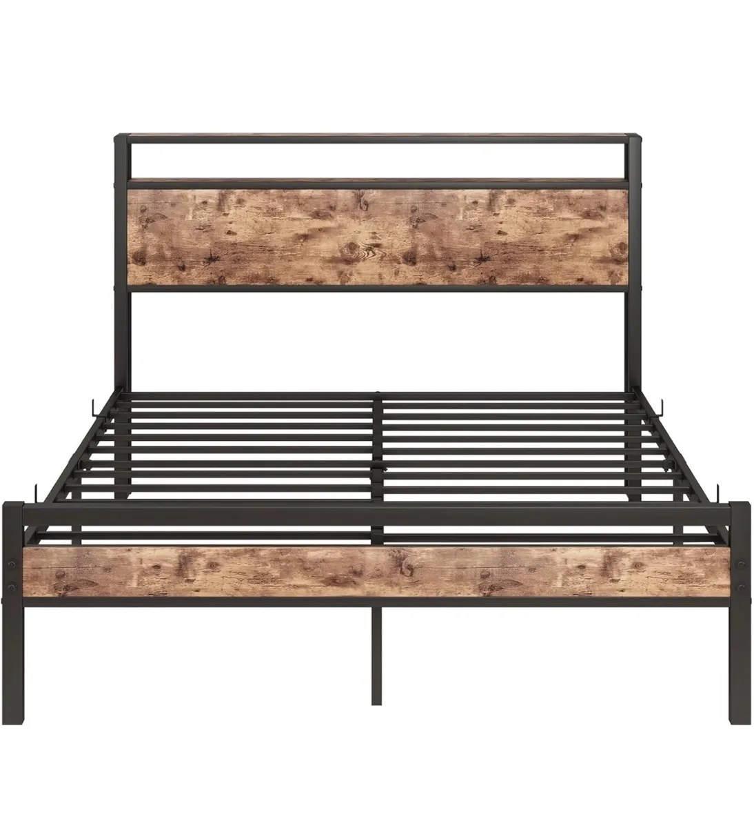 Double Bed Frames with Wood Storage Shelf Headboar - Image 2