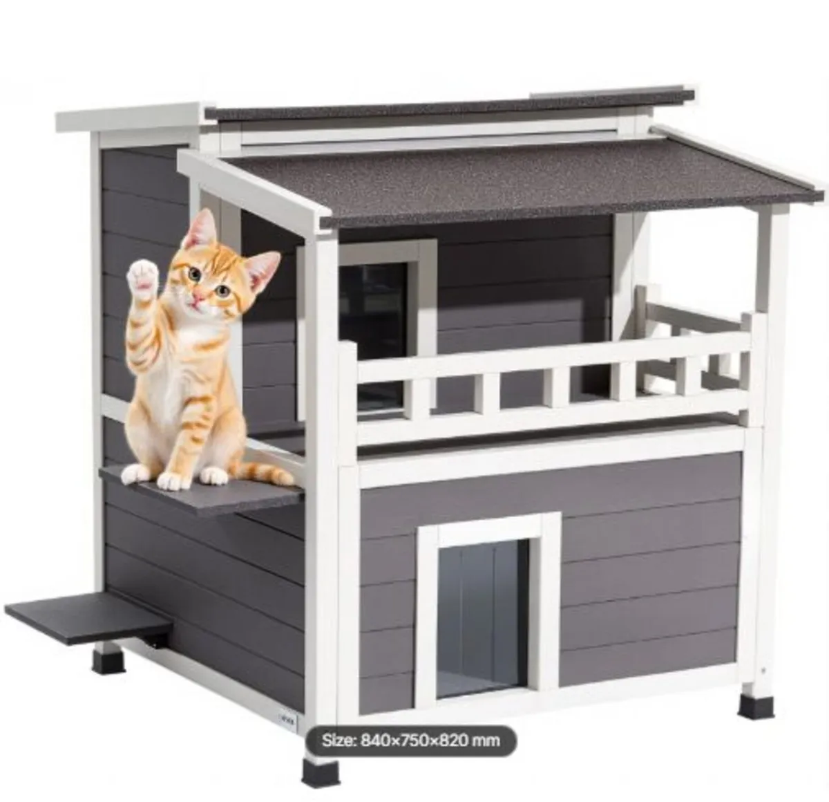 Insulated Cat House, 2-Story Wooden Cat Shelter, - Image 1