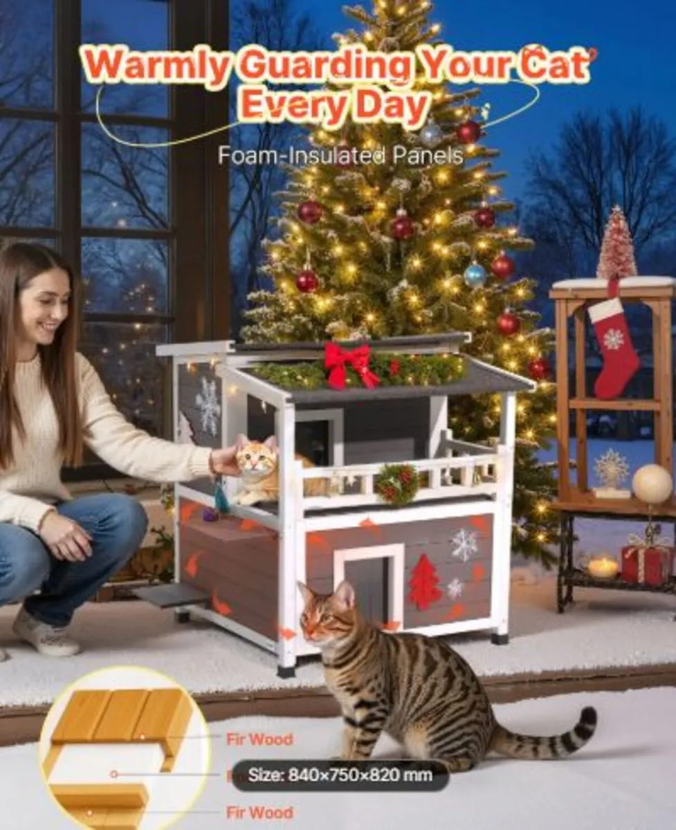 Insulated Cat House, 2-Story Wooden Cat Shelter, - Image 2