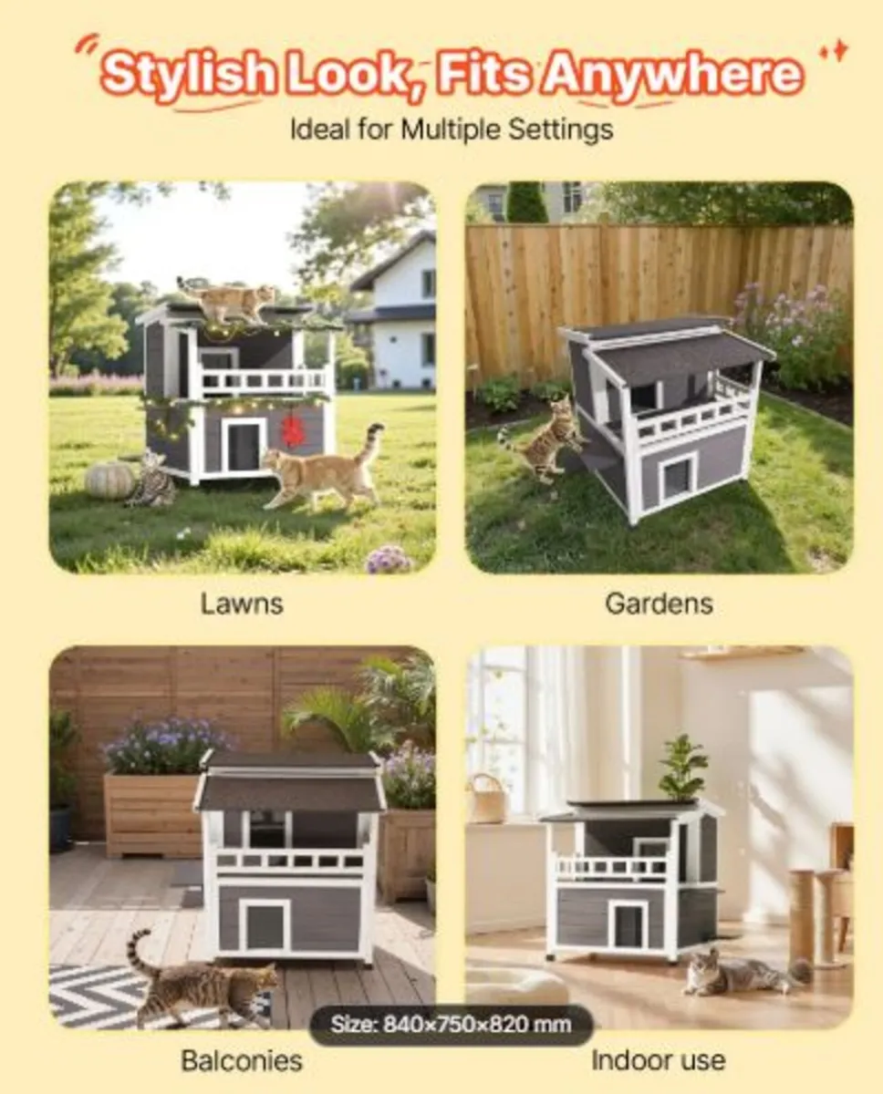 Insulated Cat House, 2-Story Wooden Cat Shelter, - Image 3