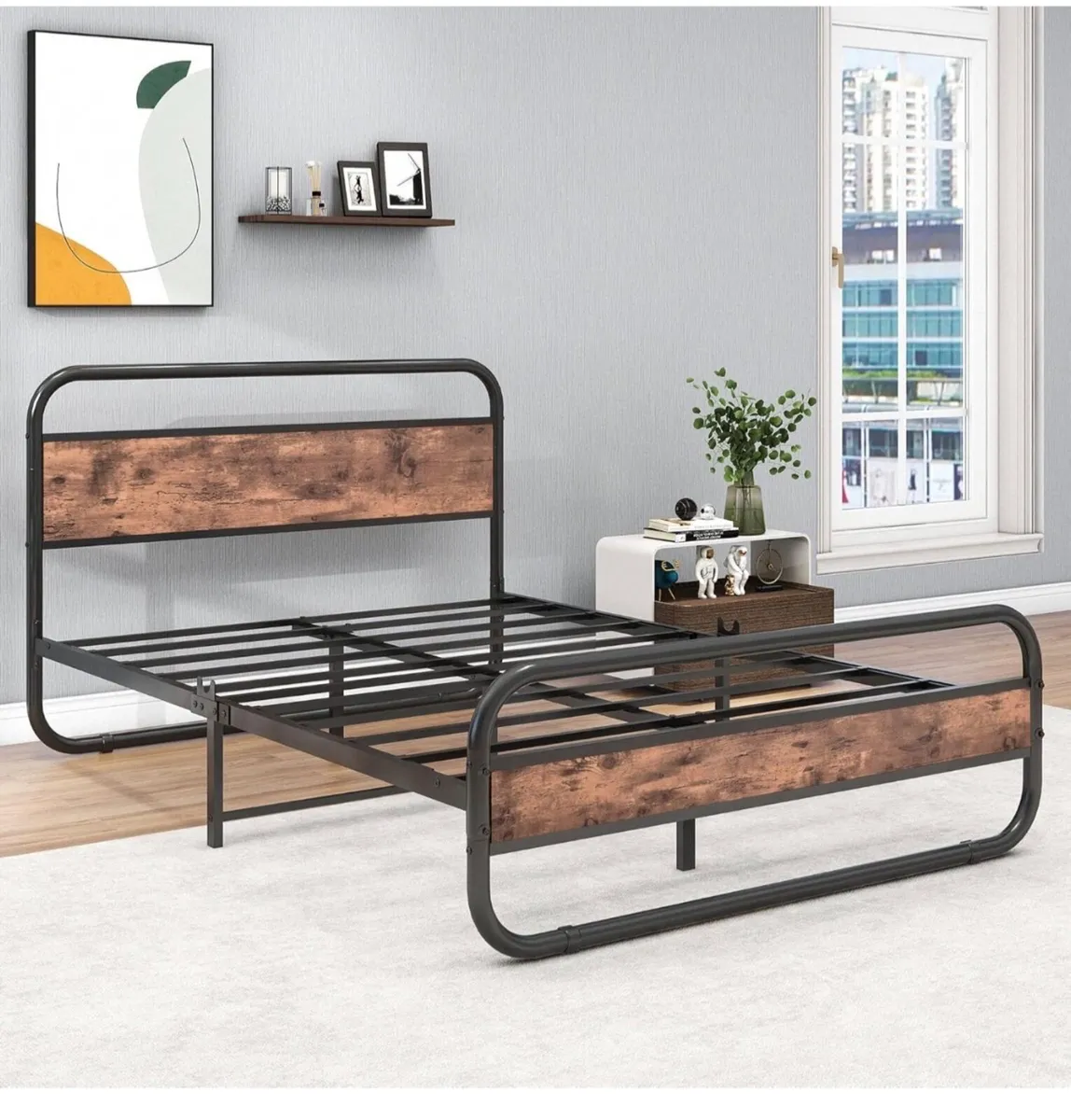 Double Size Bed Frame with Headboard,Oval-Shaped P - Image 2