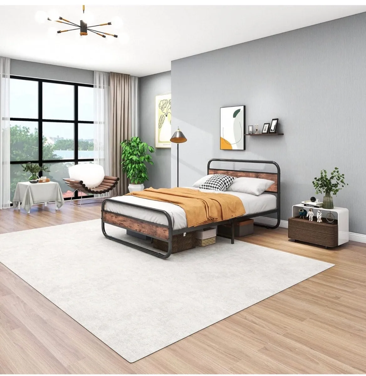 Double Size Bed Frame with Headboard,Oval-Shaped P - Image 4