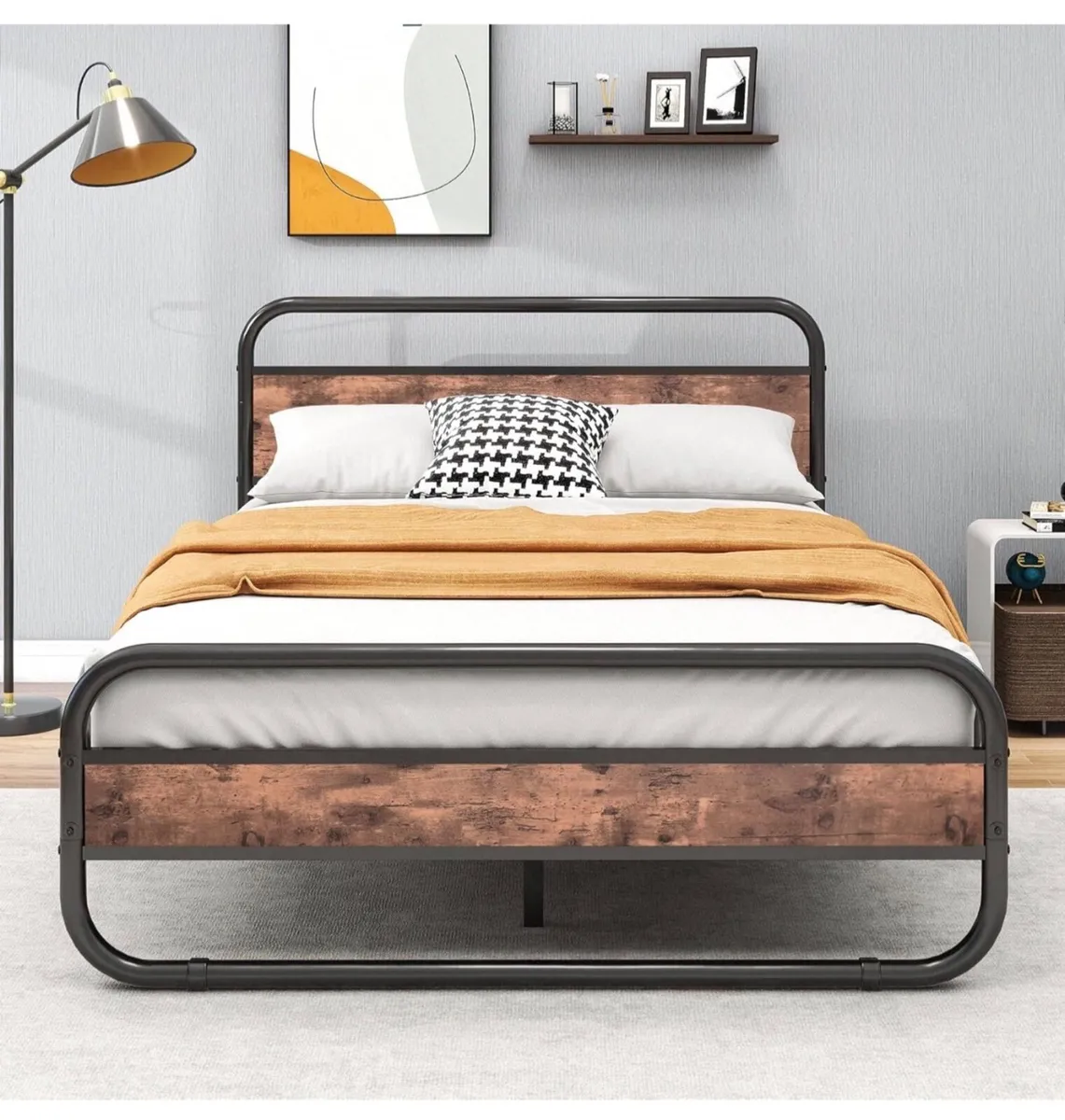 Double Size Bed Frame with Headboard,Oval-Shaped P - Image 1