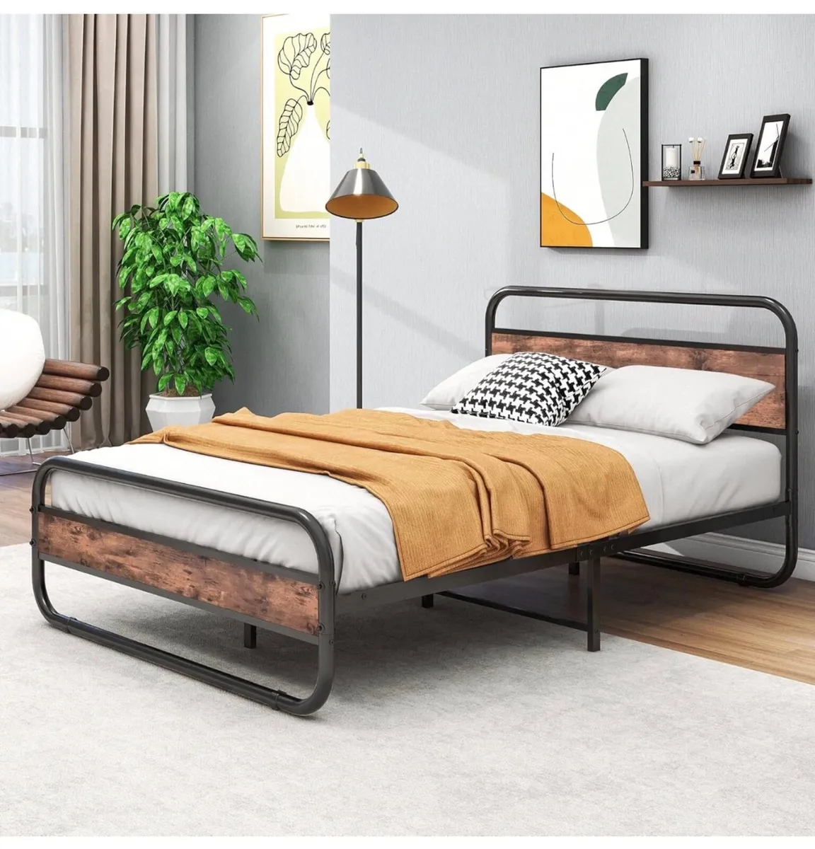 Double Size Bed Frame with Headboard,Oval-Shaped P - Image 3