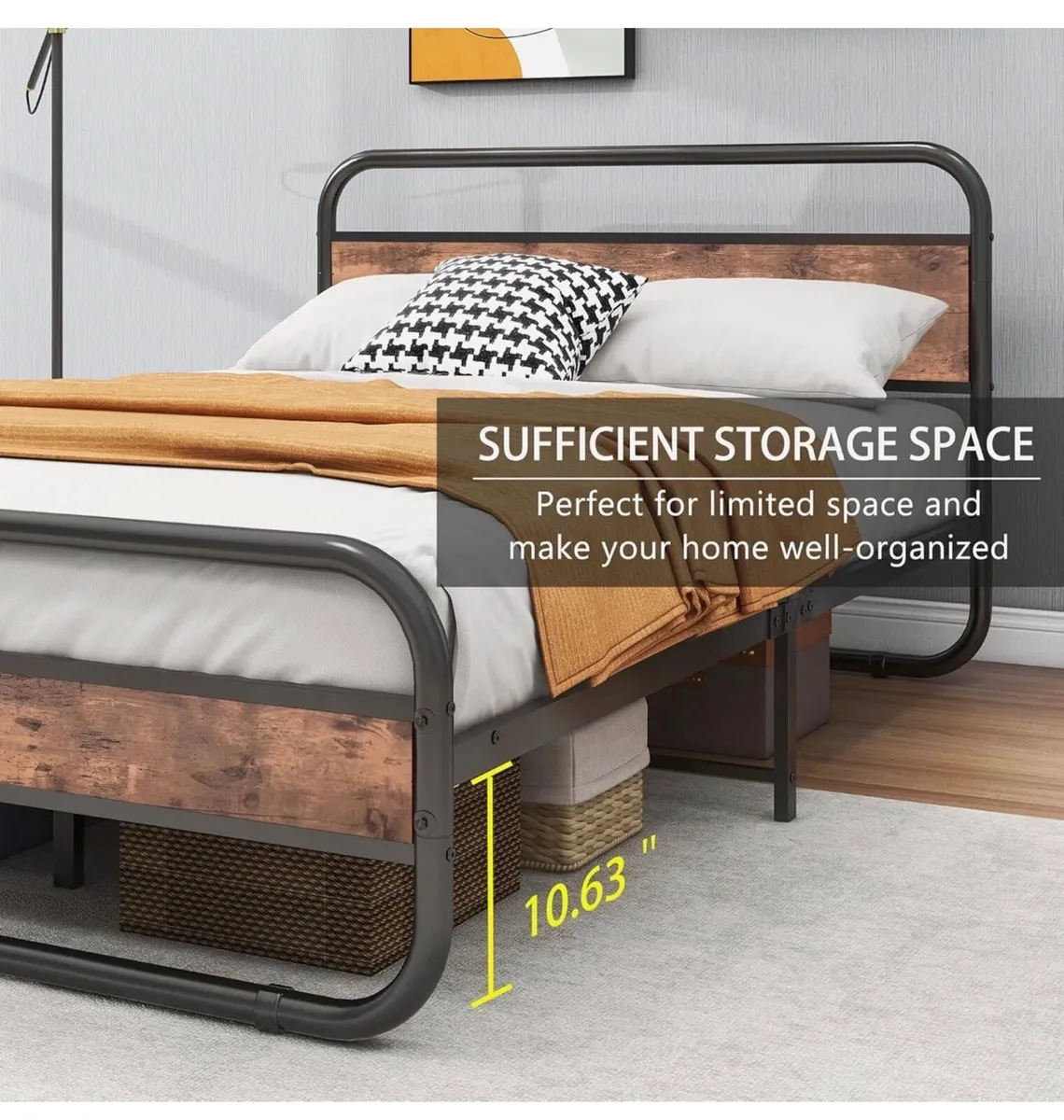 Double Size Bed Frame with Headboard,Oval-Shaped P - Image 4
