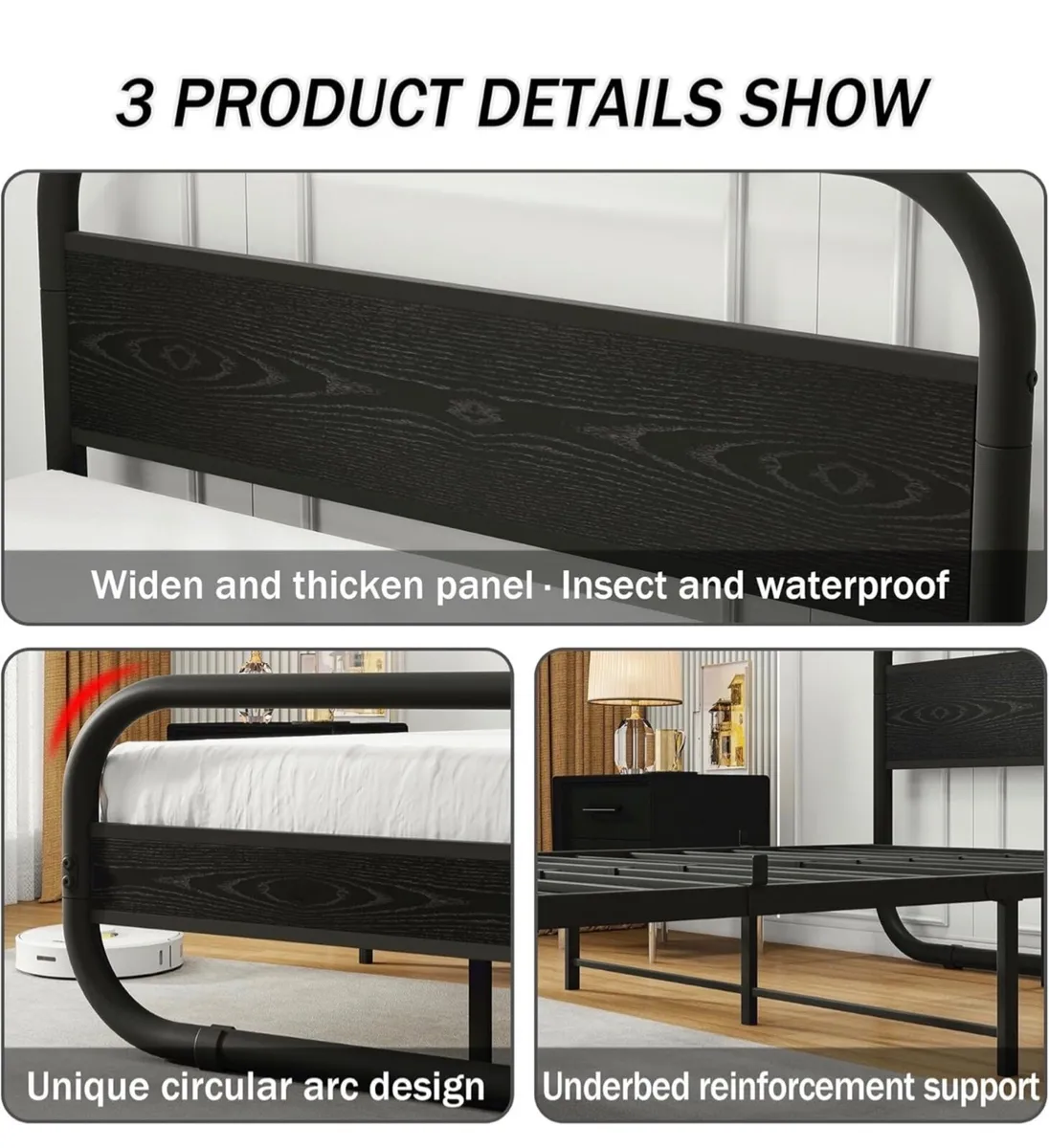 Double Size Bed Frame with Headboard,Oval-Shaped P - Image 4