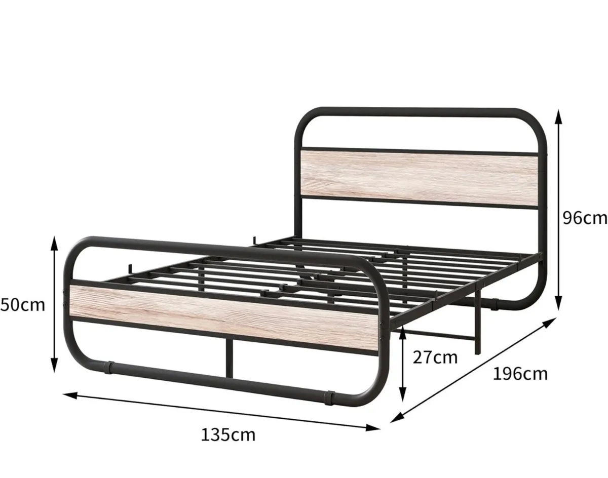Double Bed Frame with Headboard,Oval-Shaped Platfo - Image 2