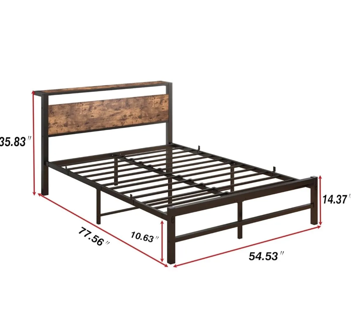Double Bed Frame with Wood Storage Headboard No Bo - Image 3