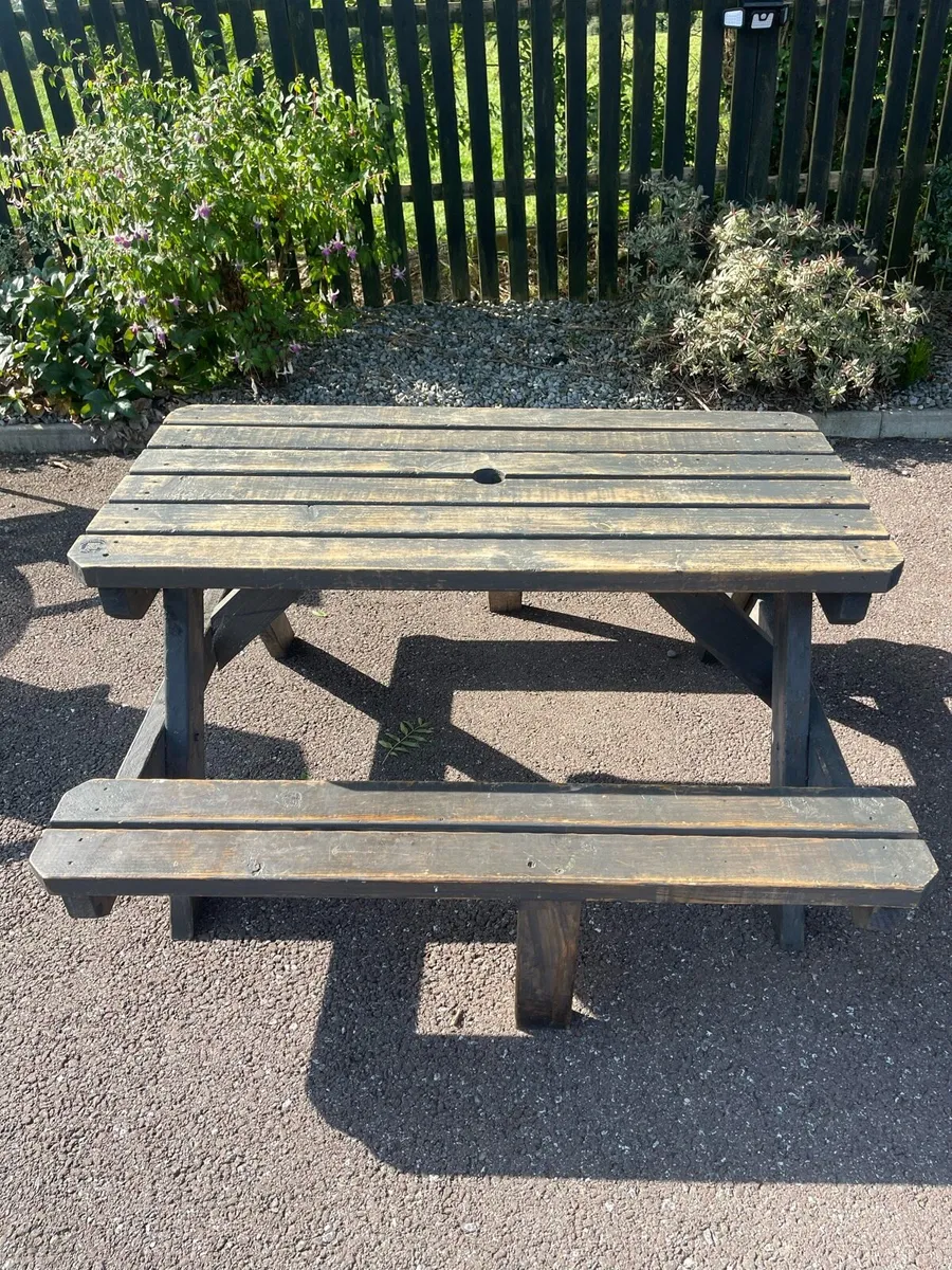 2 x Sturdy Matching Garden Patio Tables - Benches - Image 2