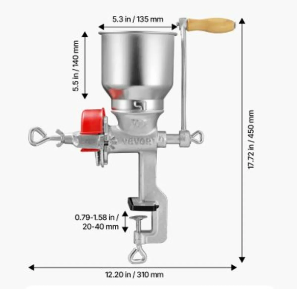 Manual Grain Mill with High Hopper, Hand-Crank - Image 3