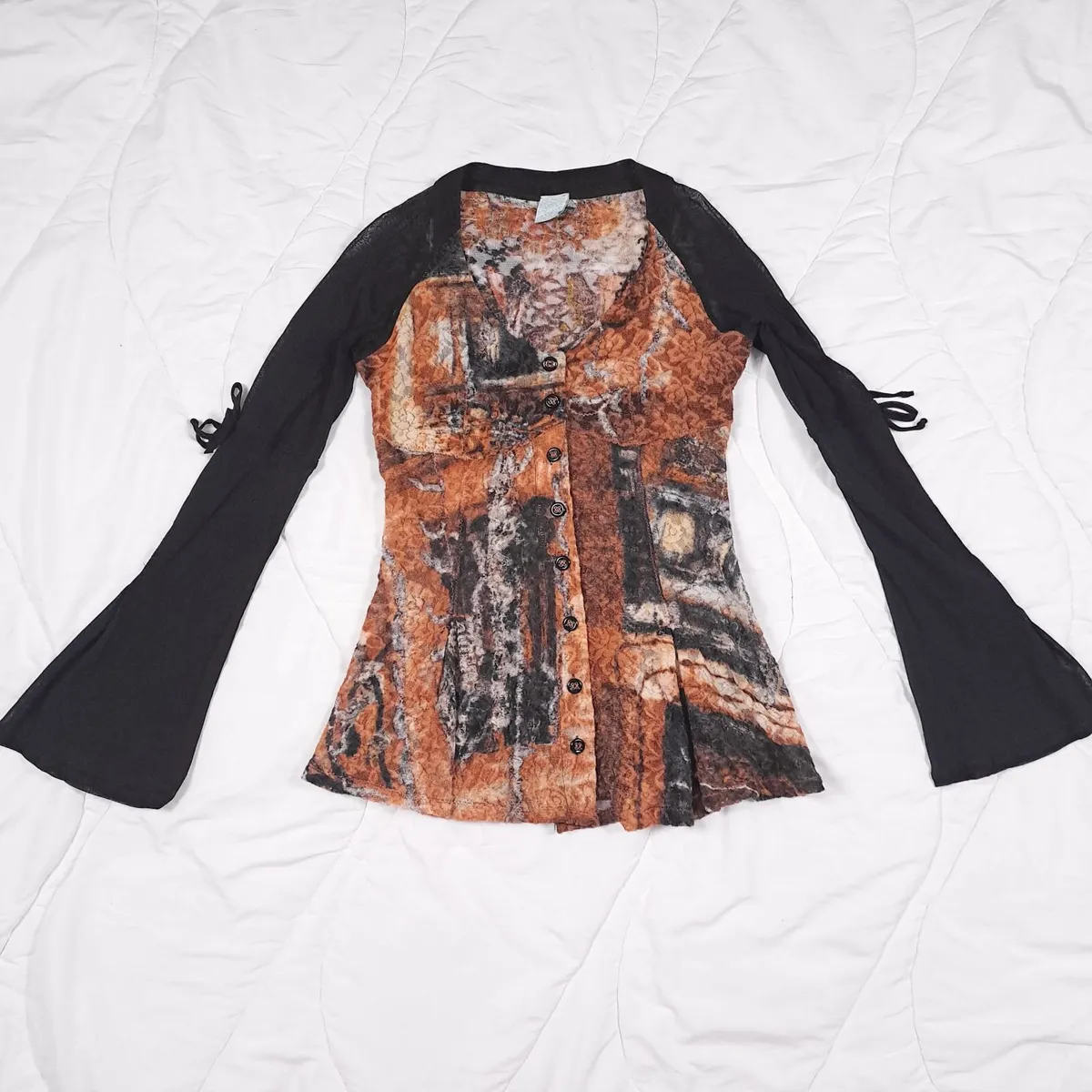 Legatte Jeans Vintage Y2K Brown Black Blouse 14UK - Image 1