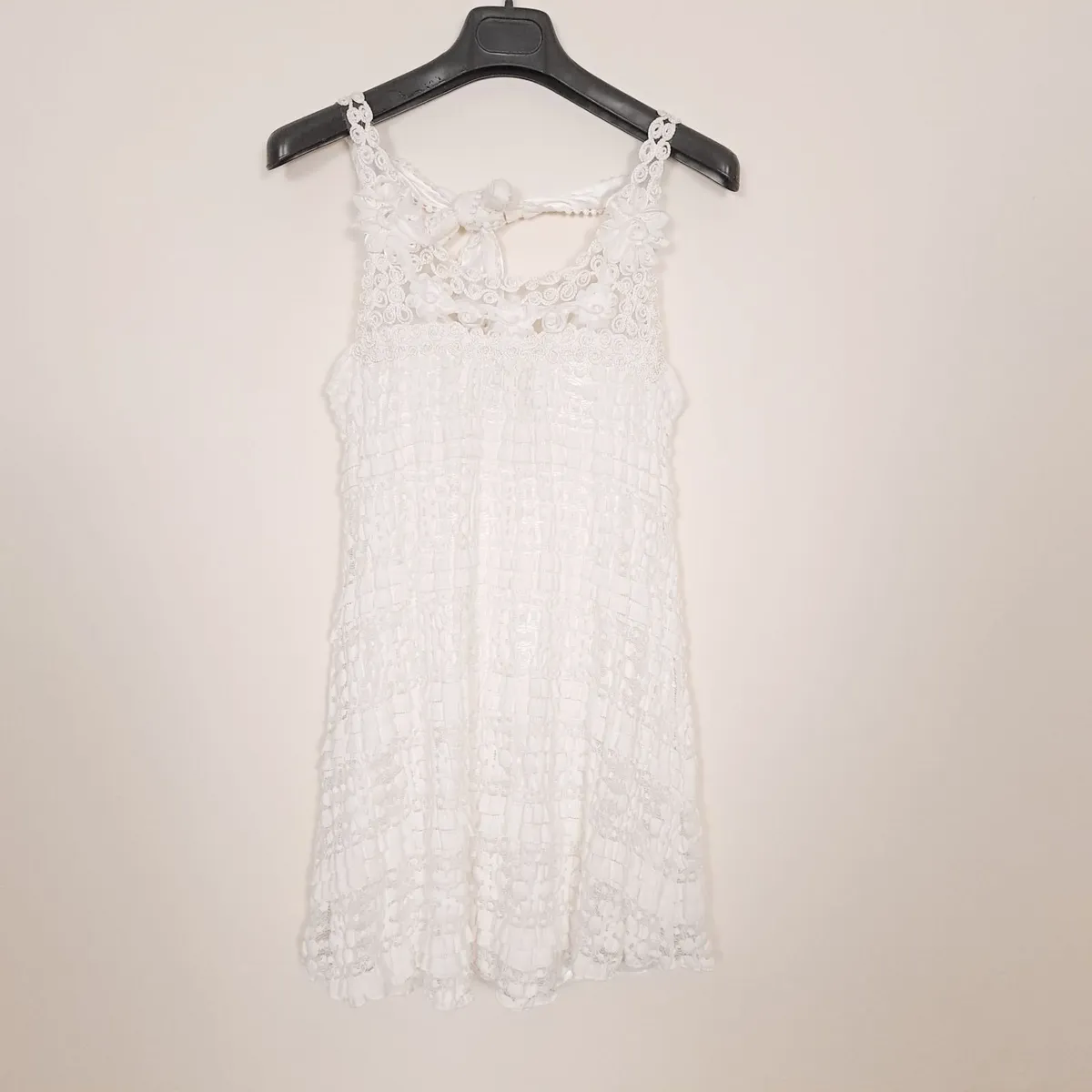 Yumi White Tiered Lace Ruffle Mini Dress S - Image 2