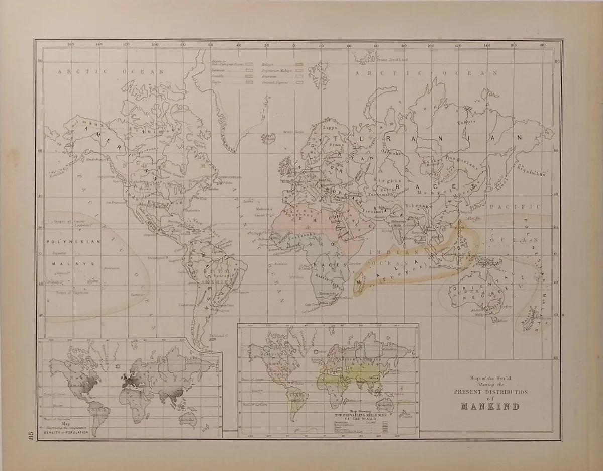 Antique Map Distribution of Mankind 1890’s - Image 1