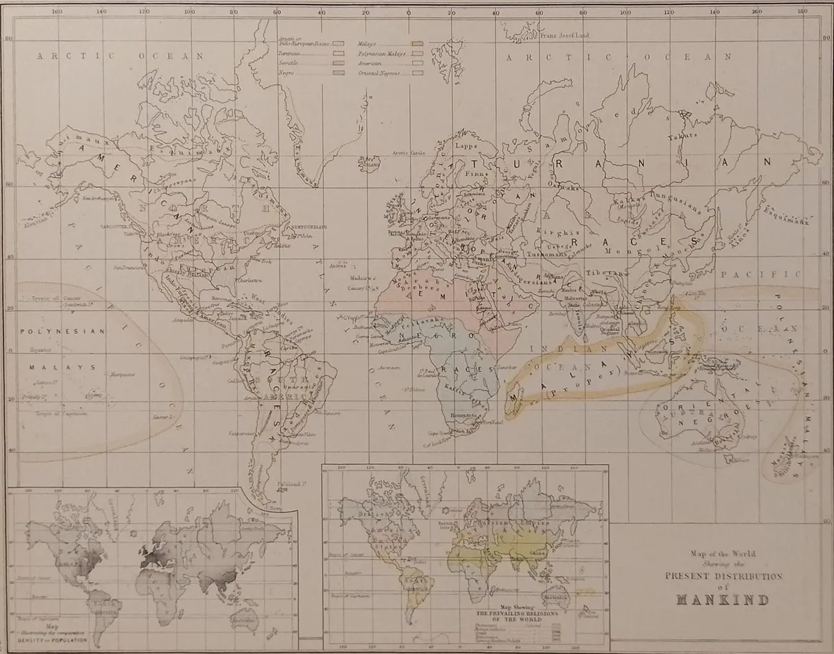 Antique Map Distribution of Mankind 1890’s - Image 2
