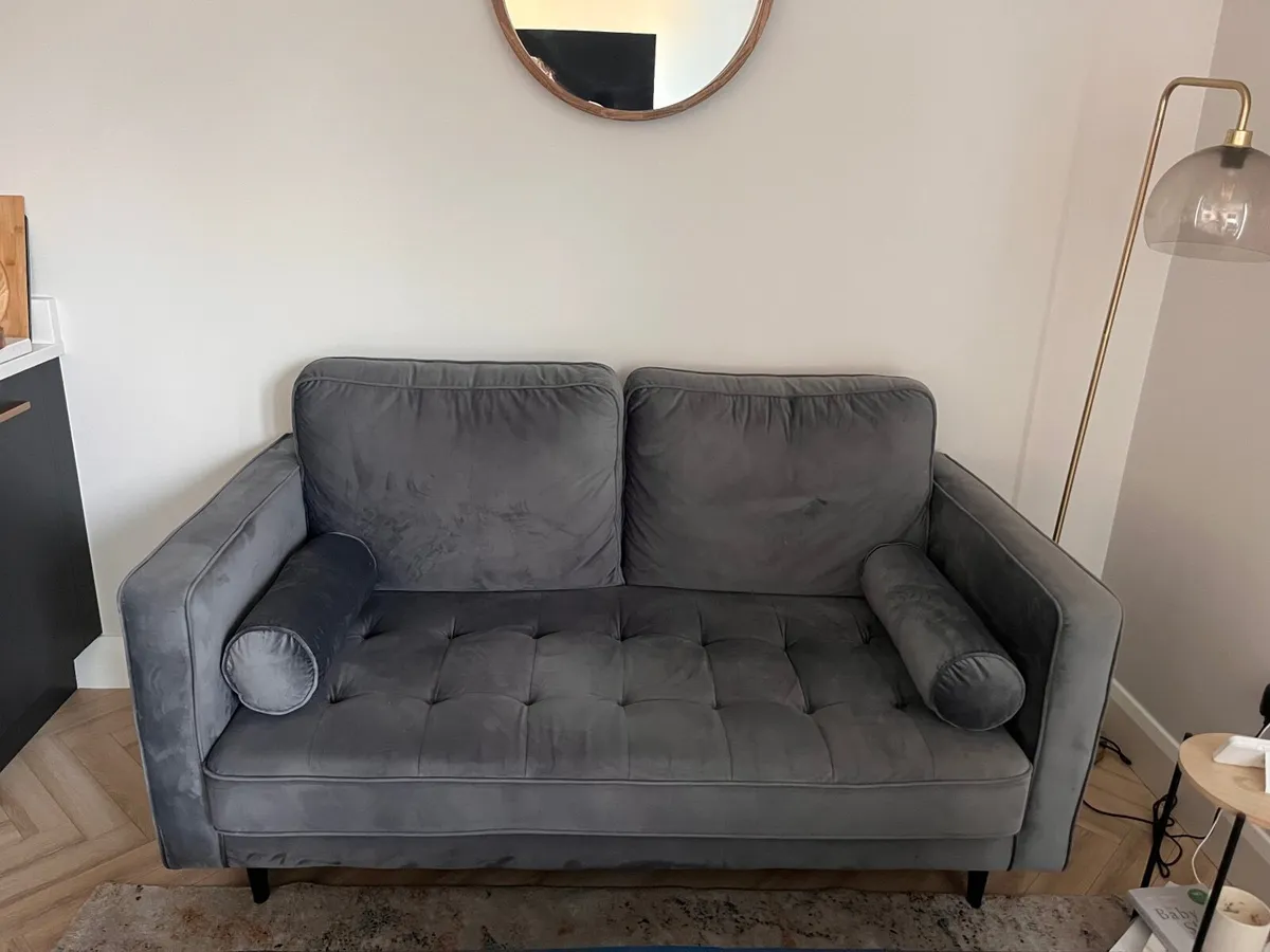 Grey Velvet Sofa & Armchair Set – Excellent Condi - Image 1